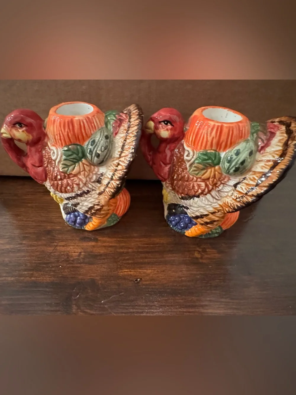 Vintage Ceramic Turkey Candle Holders Set of 2 Thanksgiving Fall Harvest Decor
